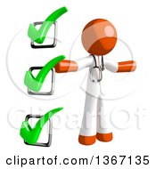Orange Man Doctor Or Veterinarian Presenting A Check List