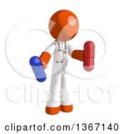 Poster, Art Print Of Orange Man Doctor Or Veterinarian Holding Pills