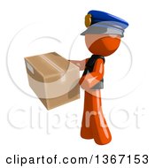 Poster, Art Print Of Orange Man Police Officer Carring A Box Facing Left