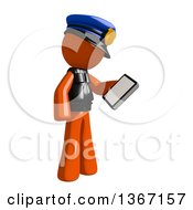 Poster, Art Print Of Orange Man Police Officer Looking At A Smart Phone