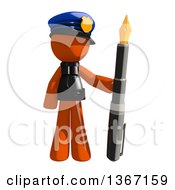 Poster, Art Print Of Orange Man Police Officer Holding A Fountain Pen