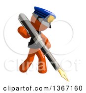 Poster, Art Print Of Orange Man Police Officer Holding A Fountain Pen