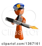 Orange Man Police Officer Holding A Fountain Pen