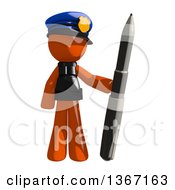 Poster, Art Print Of Orange Man Police Officer Holding A Pen