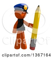Poster, Art Print Of Orange Man Police Officer Holding A Pencil