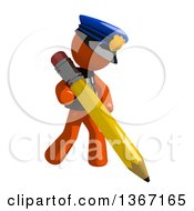Poster, Art Print Of Orange Man Police Officer Holding A Pencil