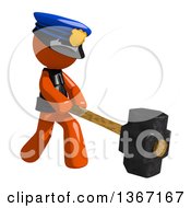 Orange Man Police Officer Swinging A Sledgehammer