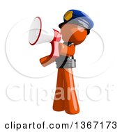 Orange Man Police Officer Announcing With A Megaphone