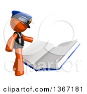 Poster, Art Print Of Orange Man Police Officer Reading A Giant Book