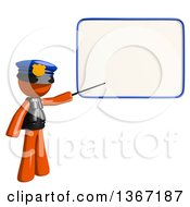 Orange Man Police Officer Holding A Pointer Stick Against A White Board