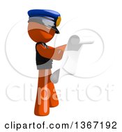 Poster, Art Print Of Orange Man Police Officer Reading A List Facing Right