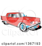 Poster, Art Print Of Retro Vintage 1960 Red Ford Thunderbird Car