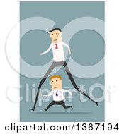Poster, Art Print Of Flat Design Long Legged White Business Man Passing A Short Man On Blue