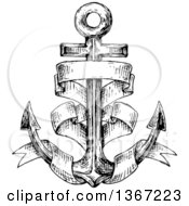 Poster, Art Print Of Black And White Sketched Anchor With A Ribbon Banner