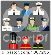 Poster, Art Print Of Flat Design Faceless Firefighter Soldier Pilot Security And Captain Avatars On Gray
