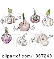 Clipart Of Cartoon Garlic Characters Royalty Free Vector Illustration