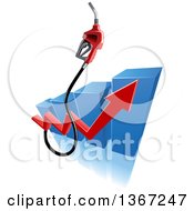 Poster, Art Print Of 3d Gas Pump Nozzle Over A Blue Bar Graph With A Red Arrow