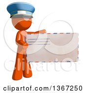 Poster, Art Print Of Orange Mail Man Wearing A Hat Holding An Envelope