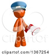 Clipart Of An Orange Mail Man Wearing A Hat Holding A Megaphone Royalty Free Illustration