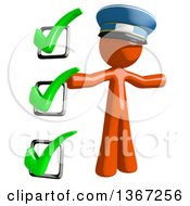 Clipart Of An Orange Mail Man Wearing A Hat And Presenting A Check List Royalty Free Illustration