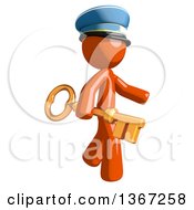 Clipart Of An Orange Mail Man Wearing A Hat Holding A Skeleton Key Royalty Free Illustration