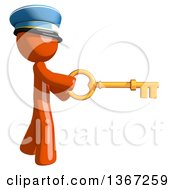 Poster, Art Print Of Orange Mail Man Wearing A Hat Holding A Skeleton Key