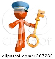 Clipart Of An Orange Mail Man Wearing A Hat Holding A Skeleton Key Royalty Free Illustration