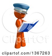 Clipart Of An Orange Mail Man Wearing A Hat Reading A Book Royalty Free Illustration
