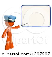 Poster, Art Print Of Orange Mail Man Wearing A Hat Holding A Pointer Stick To A White Board