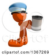 Clipart Of An Orange Mail Man Wearing A Hat Begging And Kneeling With A Can Royalty Free Illustration