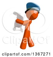 Clipart Of An Orange Mail Man Wearing A Hat Reading A List Facing Left Royalty Free Illustration