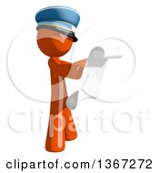 Poster, Art Print Of Orange Mail Man Wearing A Hat Reading A List Facing Right
