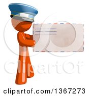 Poster, Art Print Of Orange Mail Man Wearing A Hat Holding An Envelope