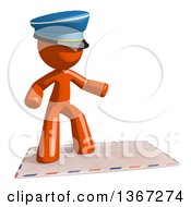 Poster, Art Print Of Orange Mail Man Wearing A Hat Surfing On An Envelope