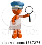 Orange Mail Man Wearing A Hat Holding A Magnifying Glass And An Envelope