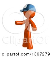 Poster, Art Print Of Orange Mail Man Wearing A Baseball Cap And Presenting To The Left