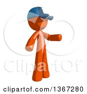 Poster, Art Print Of Orange Mail Man Wearing A Baseball Cap And Presenting To The Right
