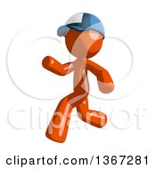 Poster, Art Print Of Orange Mail Man Wearing A Baseball Cap And Running To The Left
