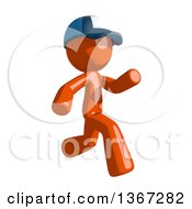 Poster, Art Print Of Orange Mail Man Wearing A Baseball Cap And Running To The Right