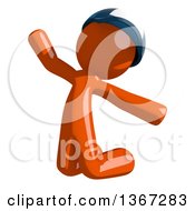 Clipart Of An Orange Mail Man Wearing A Baseball Cap Jumping Or Kneeling And Begging Royalty Free Illustration