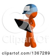 Clipart Of An Orange Mail Man Wearing A Baseball Cap Using A Tablet Computer Royalty Free Illustration