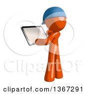Clipart Of An Orange Mail Man Wearing A Baseball Cap Using A Tablet Computer Royalty Free Illustration