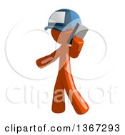Poster, Art Print Of Orange Mail Man Wearing A Baseball Cap Talking On A Smart Phone
