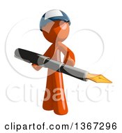 Poster, Art Print Of Orange Mail Man Wearing A Baseball Cap Holding A Fountain Pen