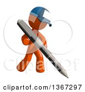 Clipart Of An Orange Mail Man Wearing A Baseball Cap Holding A Pen Royalty Free Illustration
