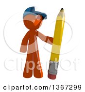 Clipart Of An Orange Mail Man Wearing A Baseball Cap Holding A Pencil Royalty Free Illustration