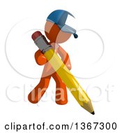 Poster, Art Print Of Orange Mail Man Wearing A Baseball Cap Holding A Pencil