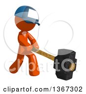 Poster, Art Print Of Orange Mail Man Wearing A Baseball Cap Swinging A Sledgehammer