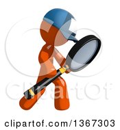 Clipart Of An Orange Mail Man Wearing A Baseball Cap Searching With A Magnifying Glass Royalty Free Illustration