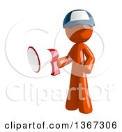 Clipart Of An Orange Mail Man Wearing A Baseball Cap Holding A Megaphone Royalty Free Illustration